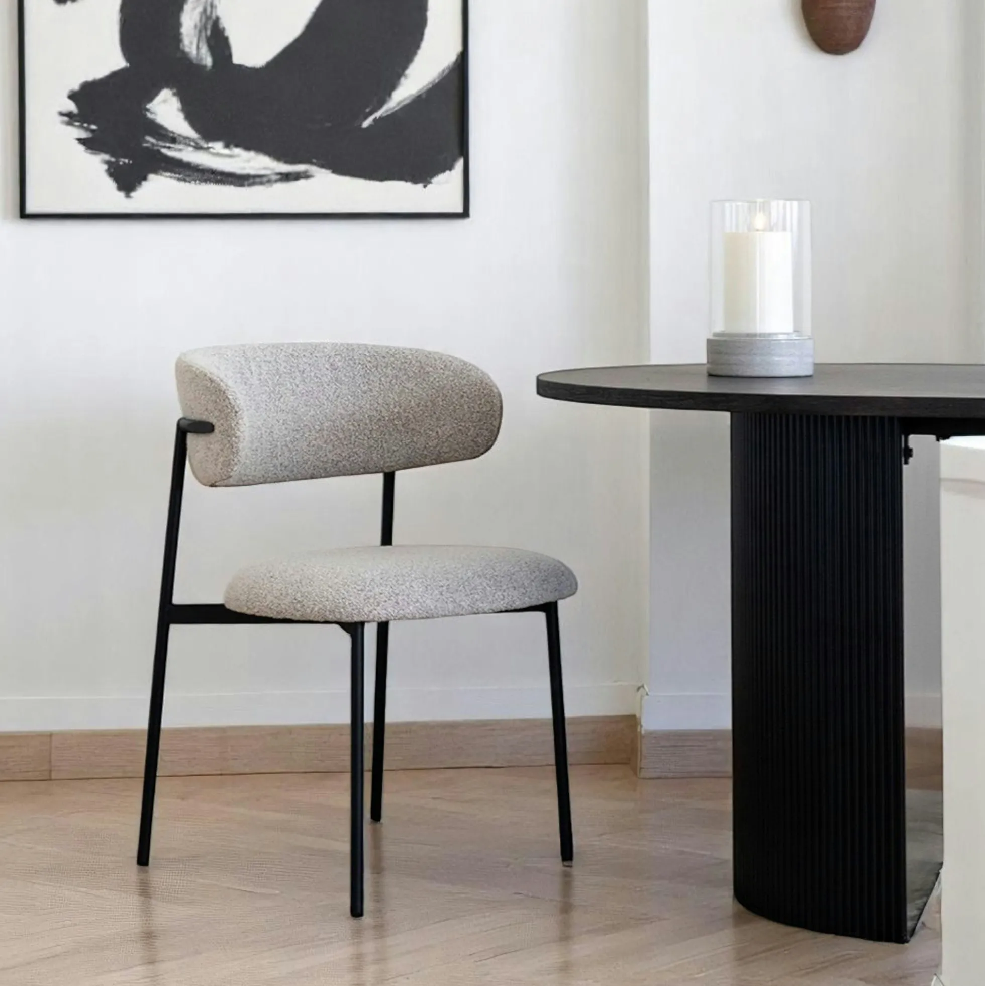 Chaise de salle à manger sable en bouclette avec dossier arrondi (lot de 2) MONTREUX