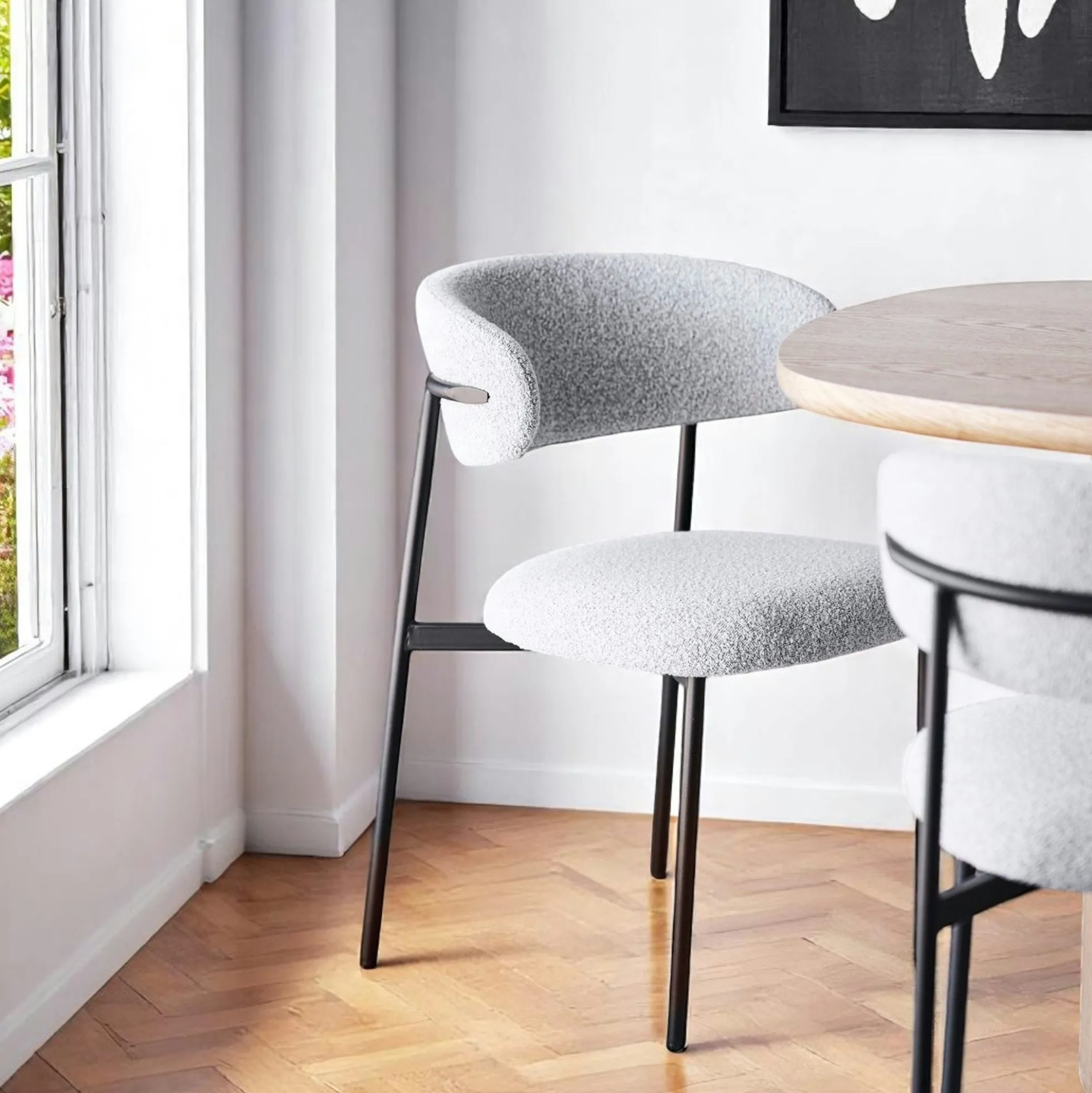 Chaise de salle à manger sable en bouclette avec dossier arrondi (lot de 2) MONTREUX