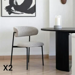 Chaise de salle à manger sable en bouclette avec dossier arrondi (lot de 2) MONTREUX