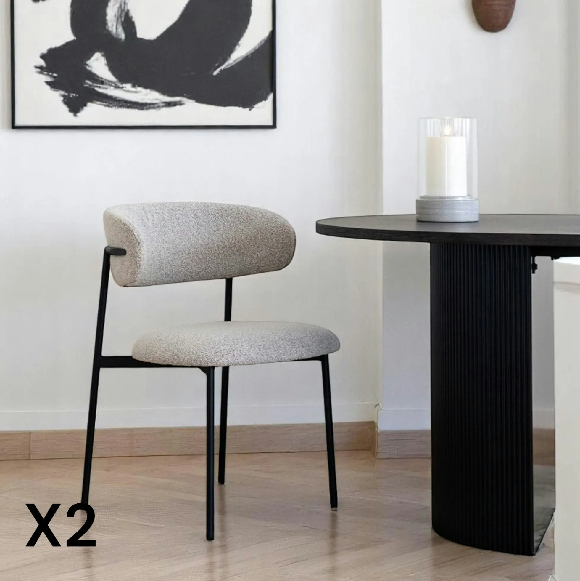 Chaise de salle à manger sable en bouclette avec dossier arrondi (lot de 2) MONTREUX