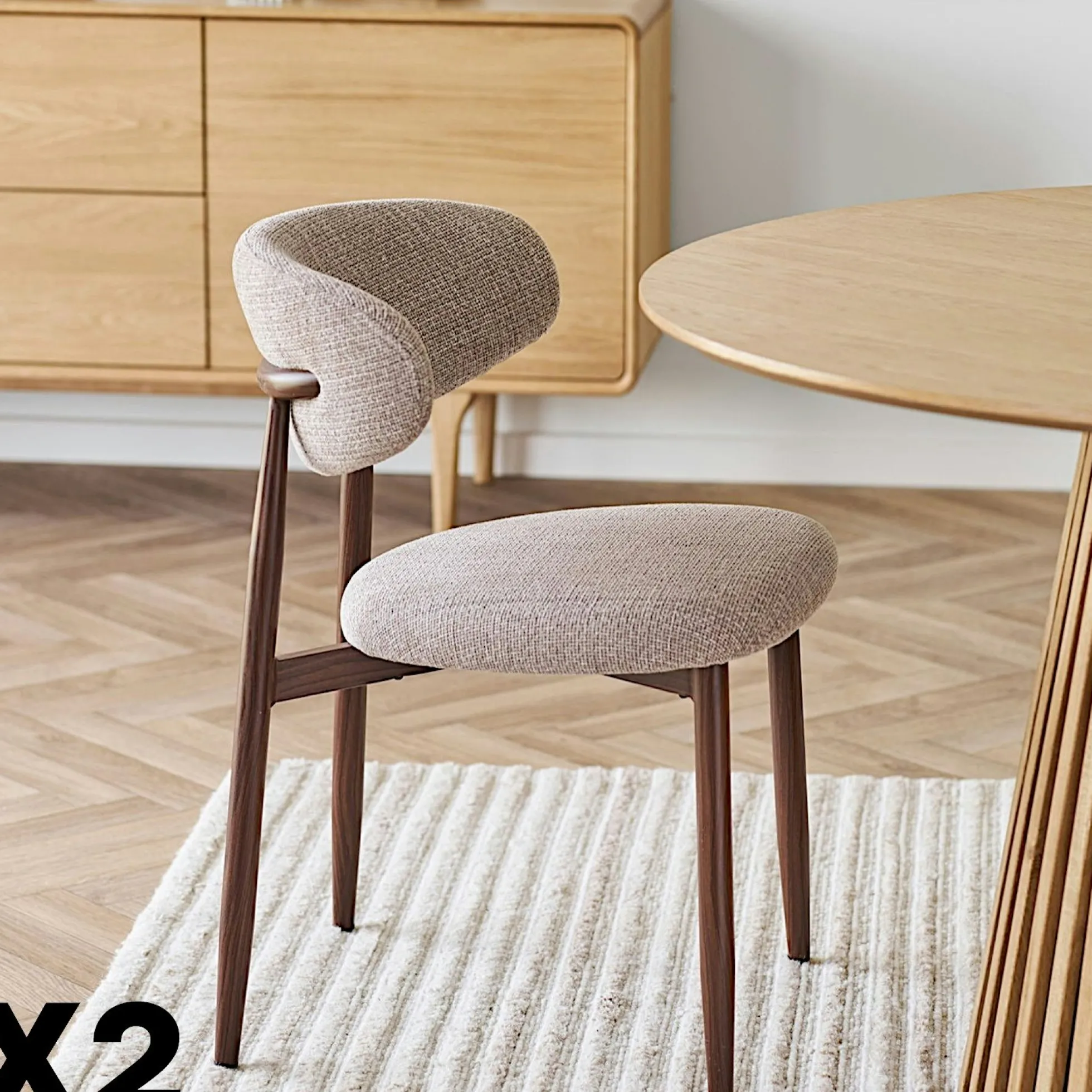 Chaise de salle à manger sable pieds effet bois foncé (lot de 2) AMSTERDAM
