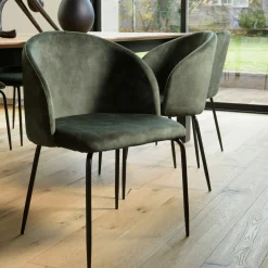 Chaise de salle à manger velours vert dossier rond (lot de 2) TIM