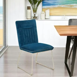 Chaise de salle à manger velours bleu (lot de 2) OKA