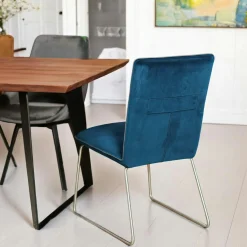 Chaise de salle à manger velours bleu (lot de 2) OKA