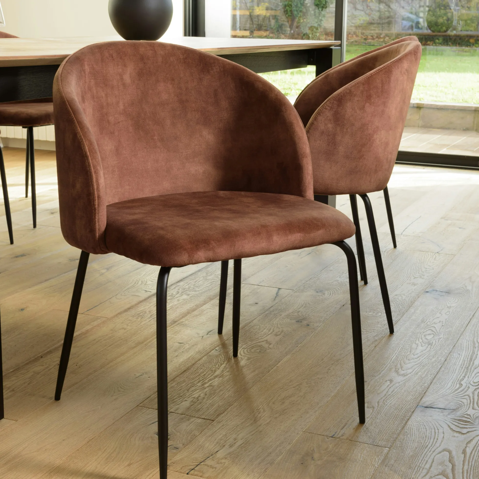 Chaise de salle à manger velours acajou dossier rond (lot de 2) TIM