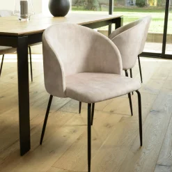 Chaise de salle à manger velours beige dossier rond (lot de 2) TIM