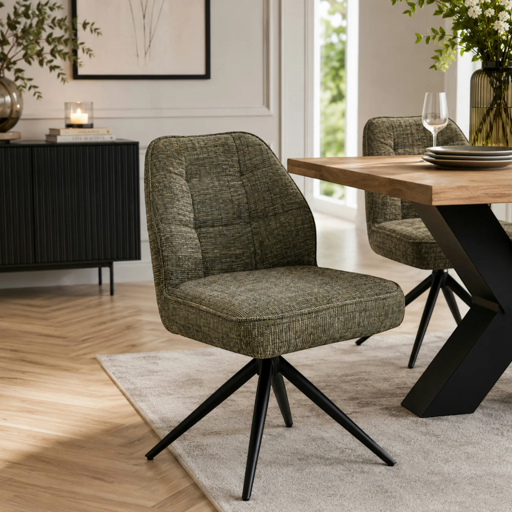 Chaise de salle à manger vert chiné pivotante (x2) LUGANO