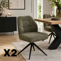 Chaise de salle à manger vert chiné pivotante (x2) LUGANO