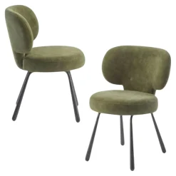 Chaise de salle à manger verte, assise ronde (lot de 2) LIGURIE