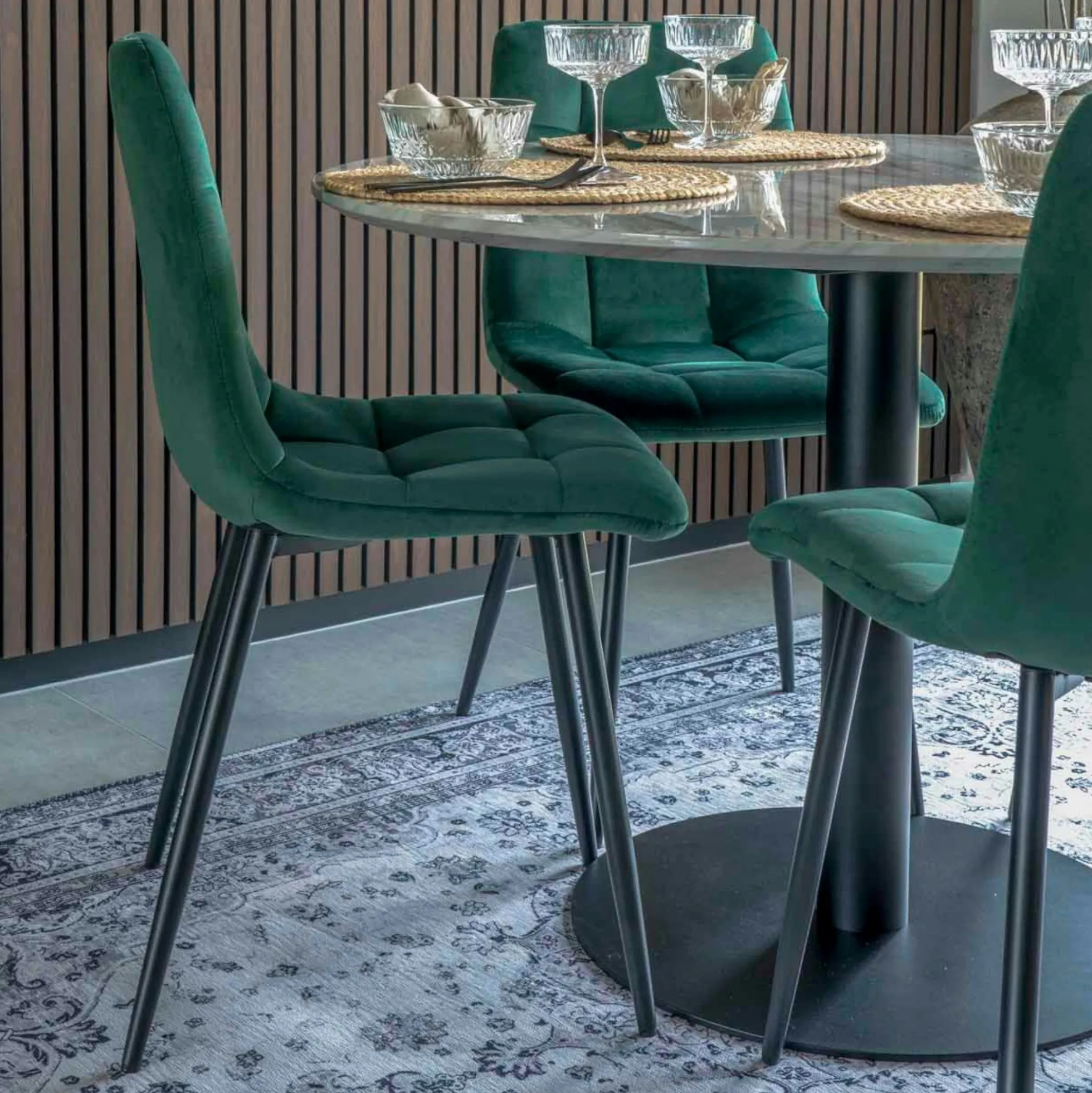 Chaise de salle à manger vert foncé motif damier (lot de 2) TARAZ