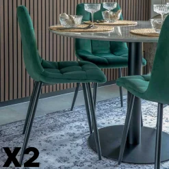 Chaise de salle à manger vert foncé motif damier (lot de 2) TARAZ