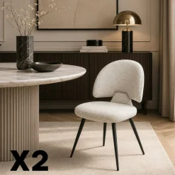Chaise design tissu beige dossier arrondi (x2) LOMBARDIE