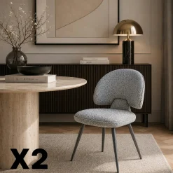 Chaise design tissu gris dossier arrondi (x2) LOMBARDIE