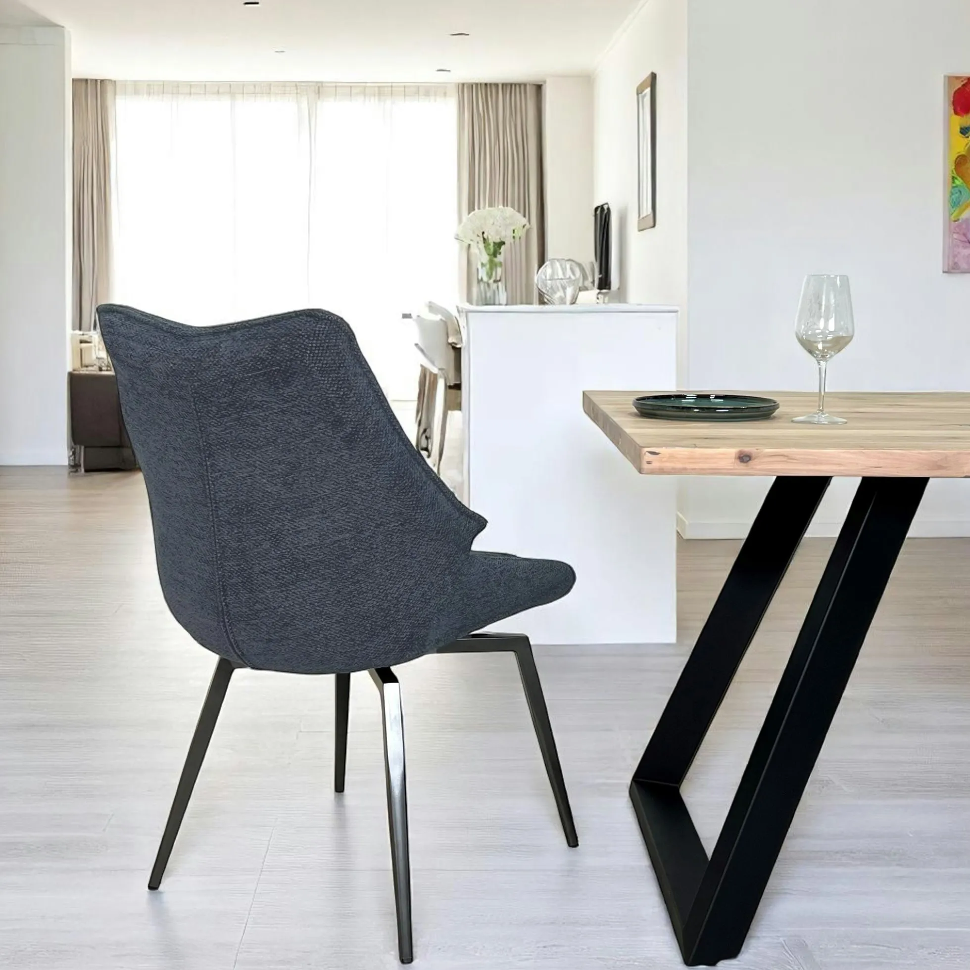 Chaise design tissu microfibre bleu (lot de 2) IENA