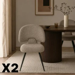 Chaise design tissu taupe dossier arrondi (x2) LOMBARDIE