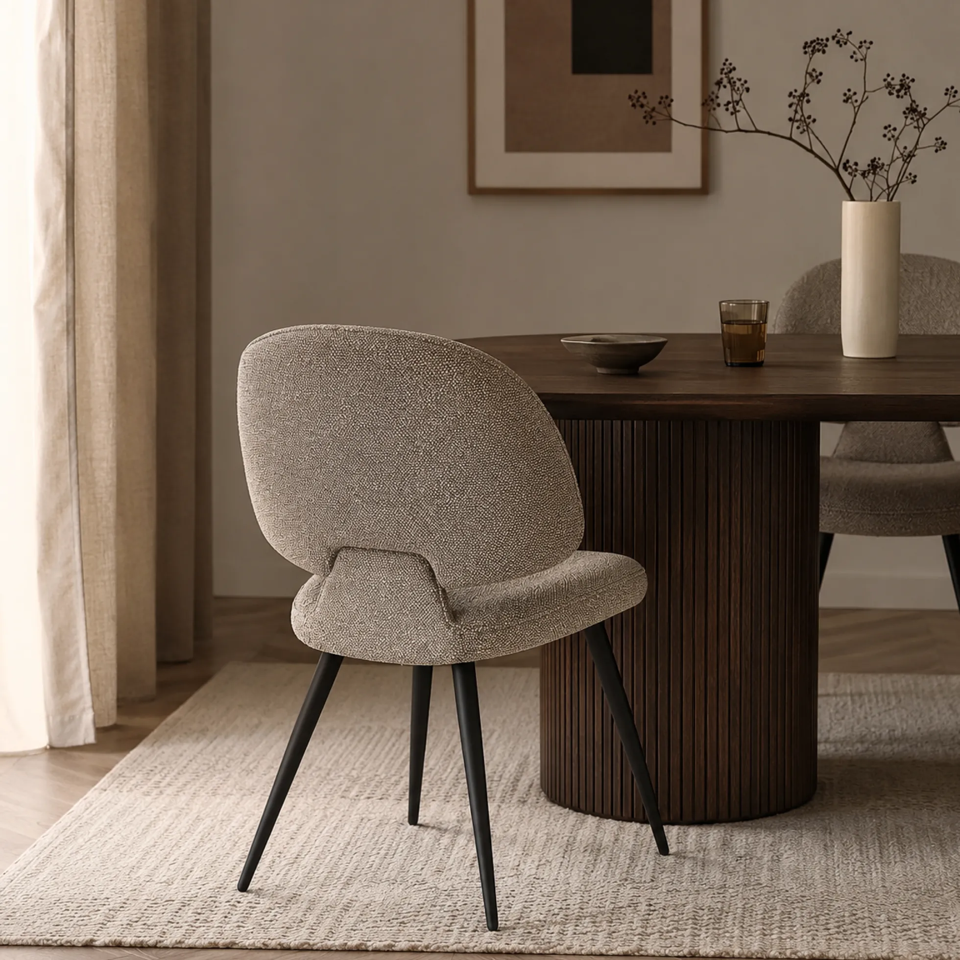 Chaise design tissu taupe dossier arrondi (x2) LOMBARDIE