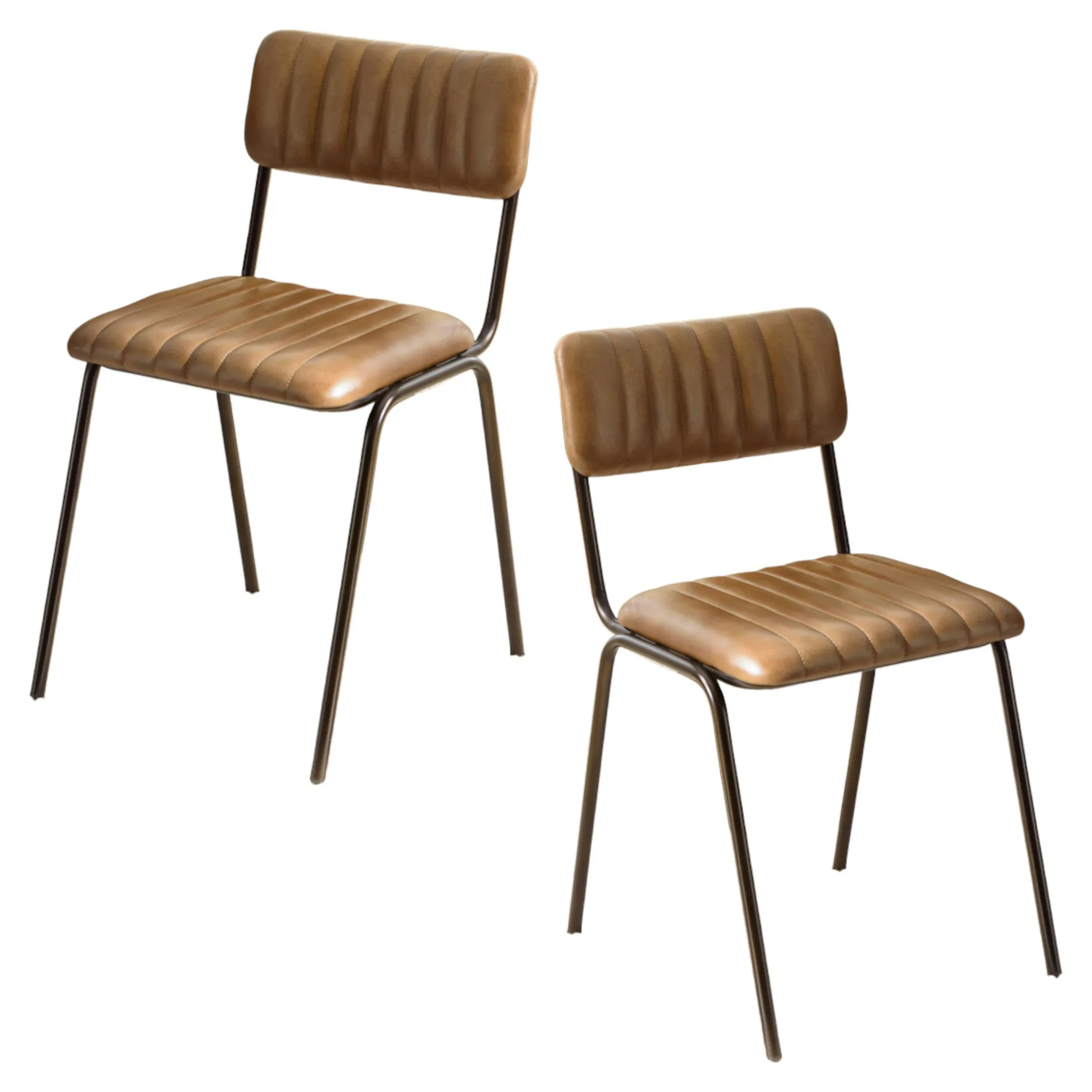 Chaise de table assise et dossier cuir havane (lot de 2) TIM