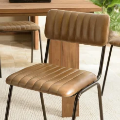 Chaise de table assise et dossier cuir havane (lot de 2) TIM