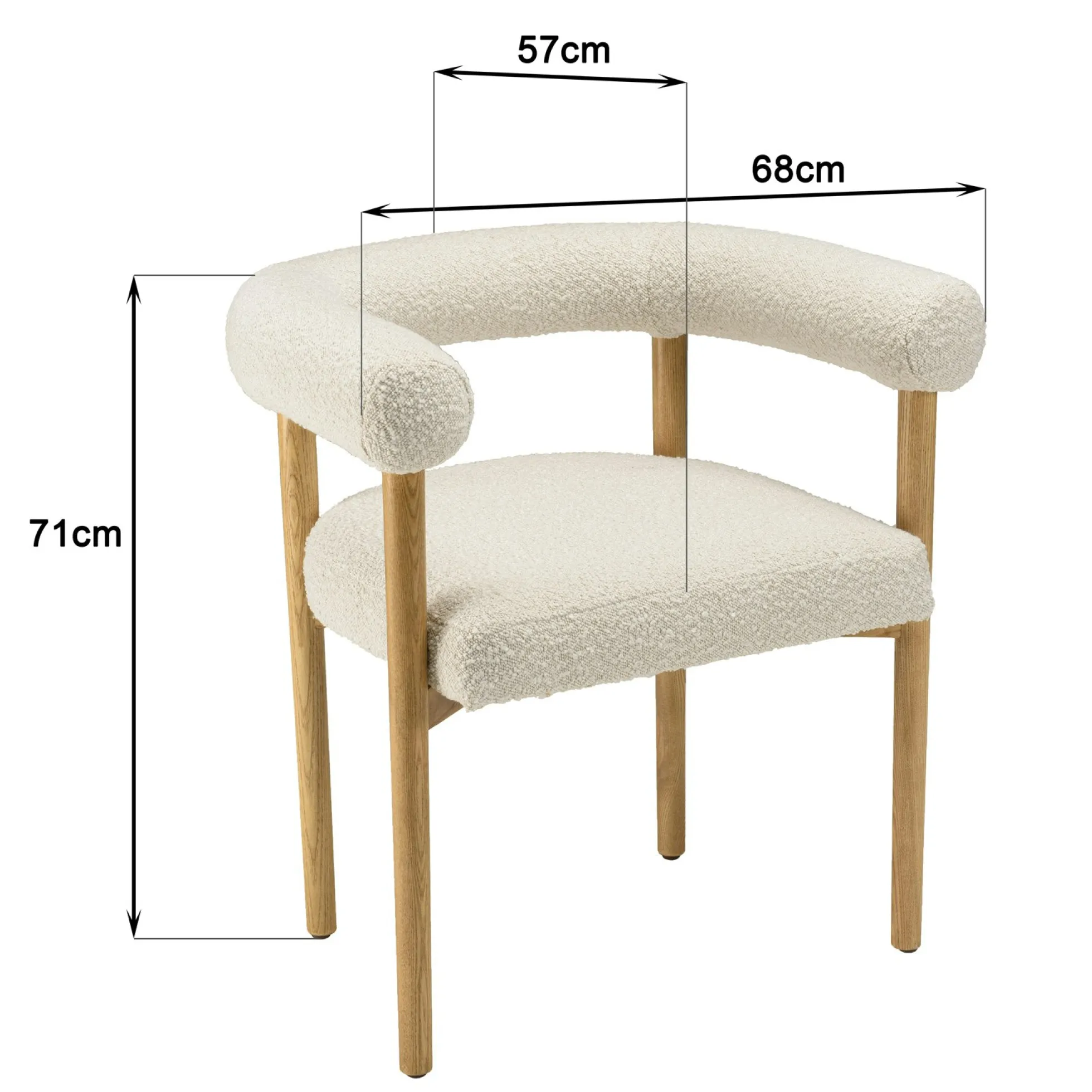 Chaise dossier arrondi tissu bouclette blanc TIM