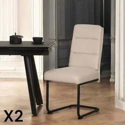 Chaise à dossier haut en tissu beige (lot de 2) LOMBARDIE