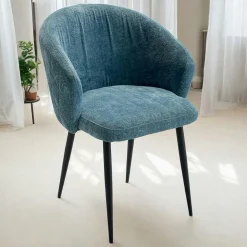 Chaise dossier rond tissu bleu (lot de 2) IENA