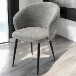 Chaise dossier rond tissu gris (lot de 2) IENA