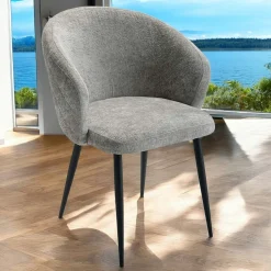 Chaise dossier rond tissu gris (lot de 2) IENA
