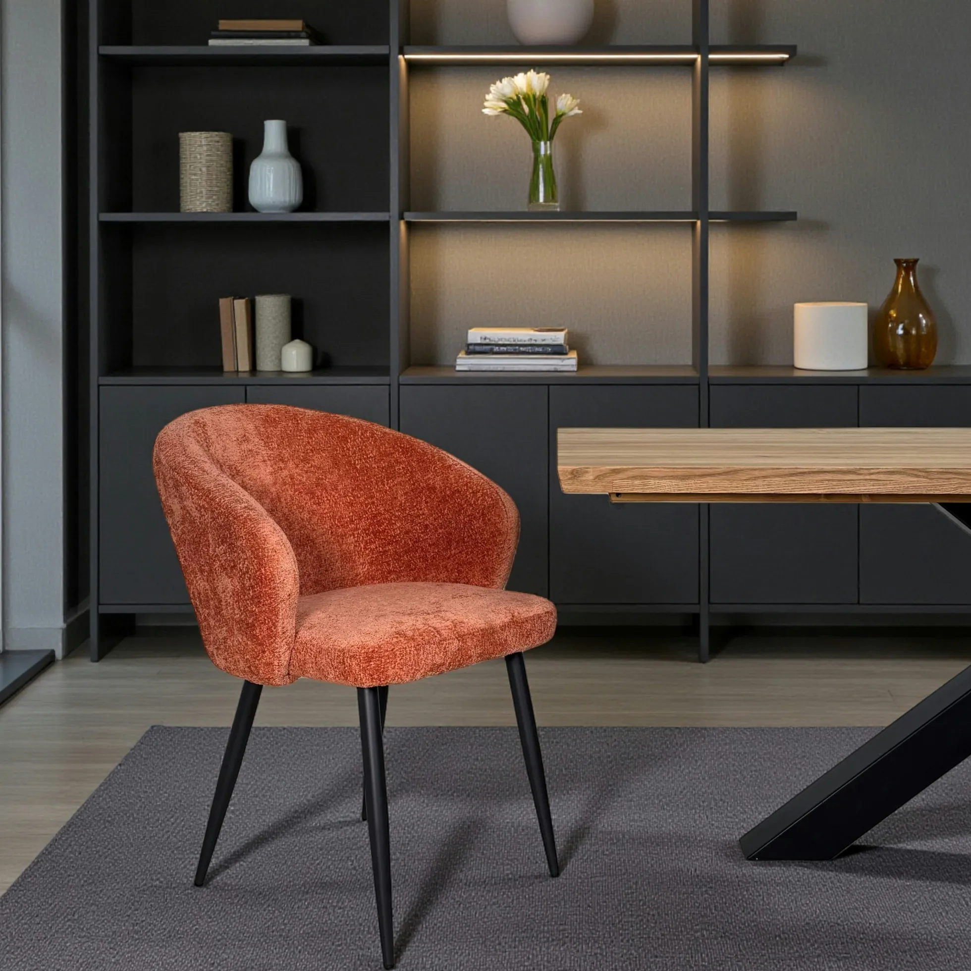 Chaise dossier rond tissu terracotta (lot de 2) IENA
