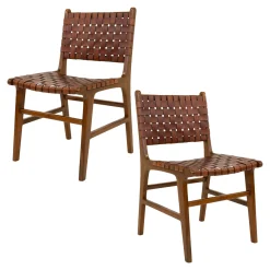 Chaise en bois et cuir tressé marron (lot de 2) MENDOZA