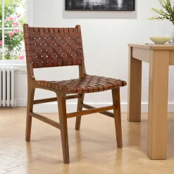 Chaise en bois et cuir tressé marron (lot de 2) MENDOZA