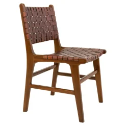 Chaise en bois et cuir tressé marron (lot de 2) MENDOZA
