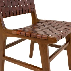 Chaise en bois et cuir tressé marron (lot de 2) MENDOZA