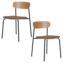 Chaise en bois style écolier avec assise tissu marron (lot de 2) BERLIN