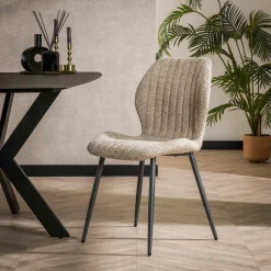 Chaise en bouclette sable à rayures (lot de 2) GALWAY