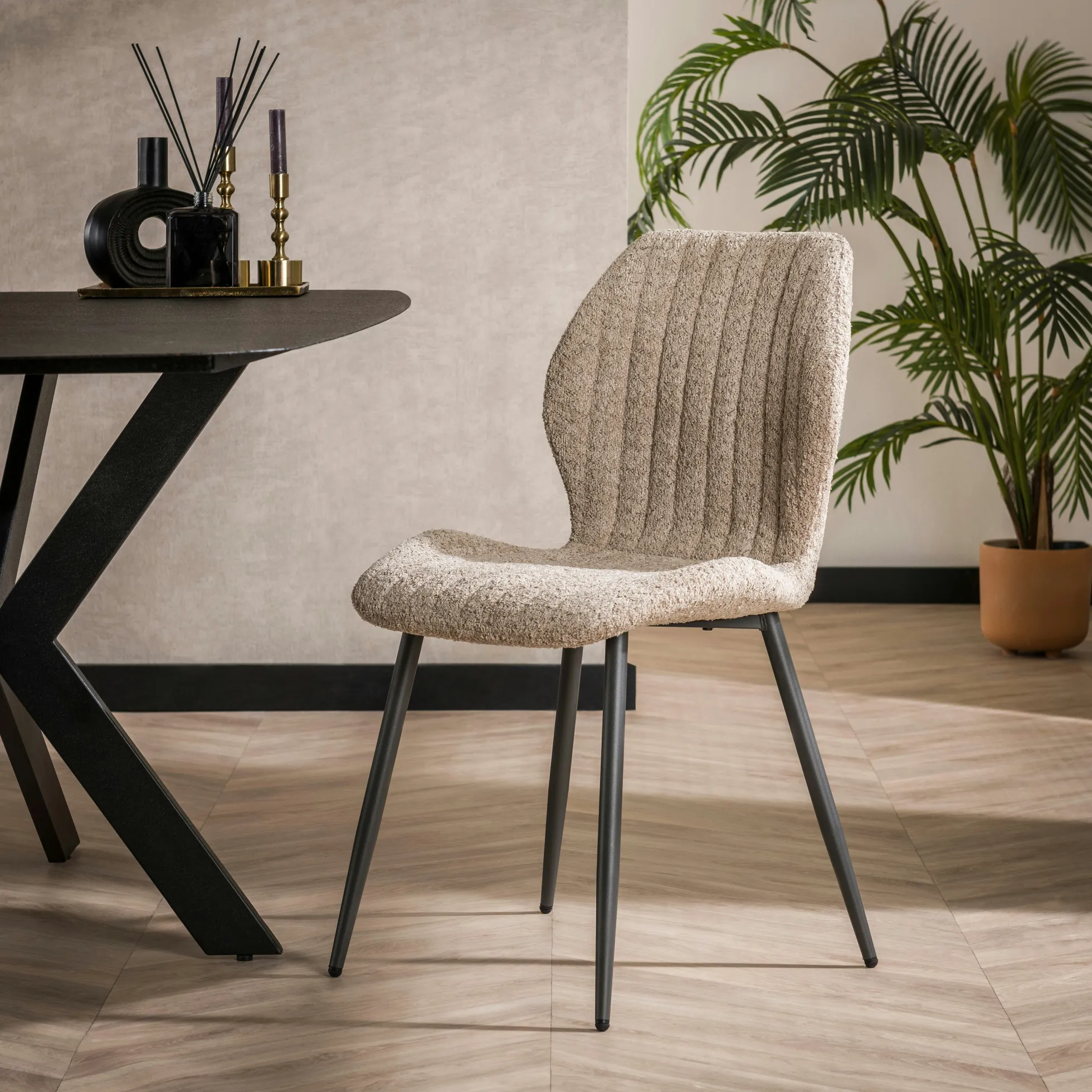 Chaise en bouclette sable à rayures (lot de 2) GALWAY