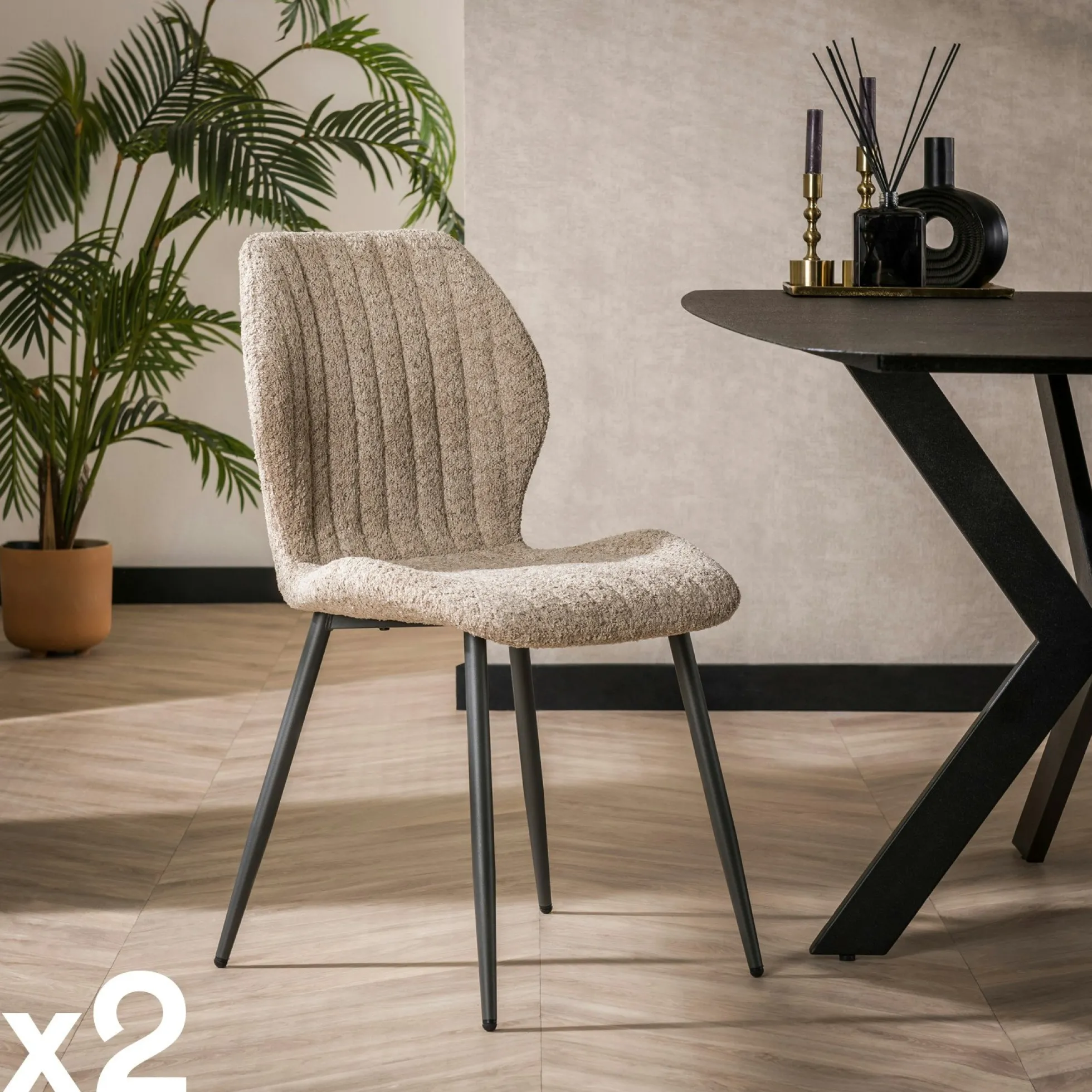 Chaise en bouclette sable à rayures (lot de 2) GALWAY