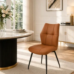Chaise en cuir cognac design damier (lot de 2) LOMBARDIE