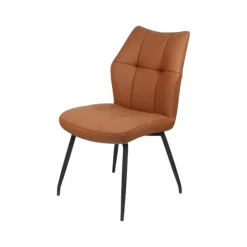 Chaise en cuir cognac design damier (lot de 2) LOMBARDIE
