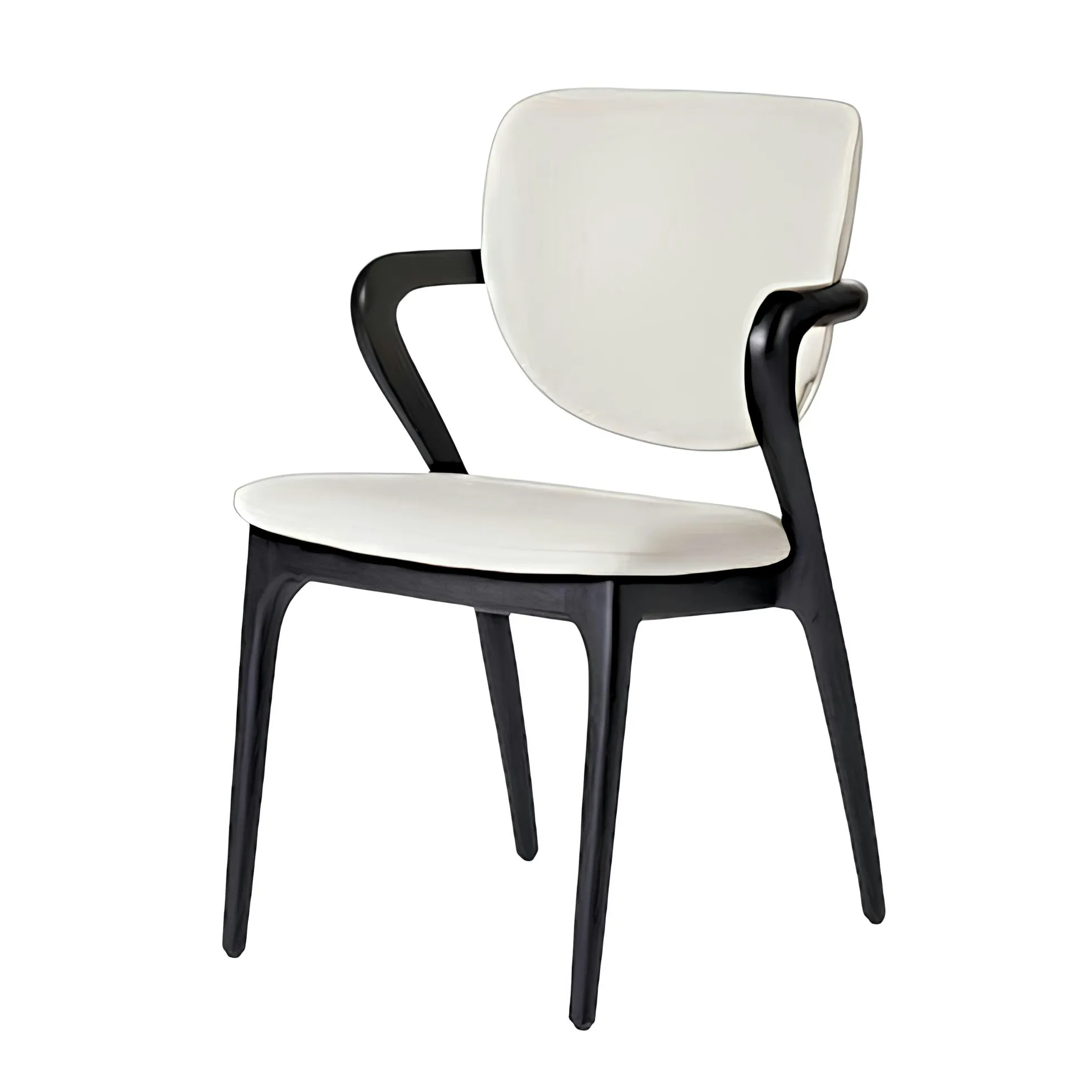 Chaise en cuir gris clair, accoudoirs bois noir ALDER