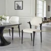 Chaise en cuir gris clair design, accoudoirs bois noir ALDER