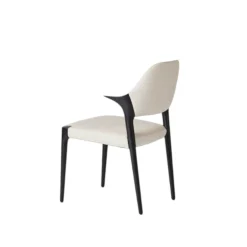 Chaise en cuir gris clair design, accoudoirs bois noir ALDER