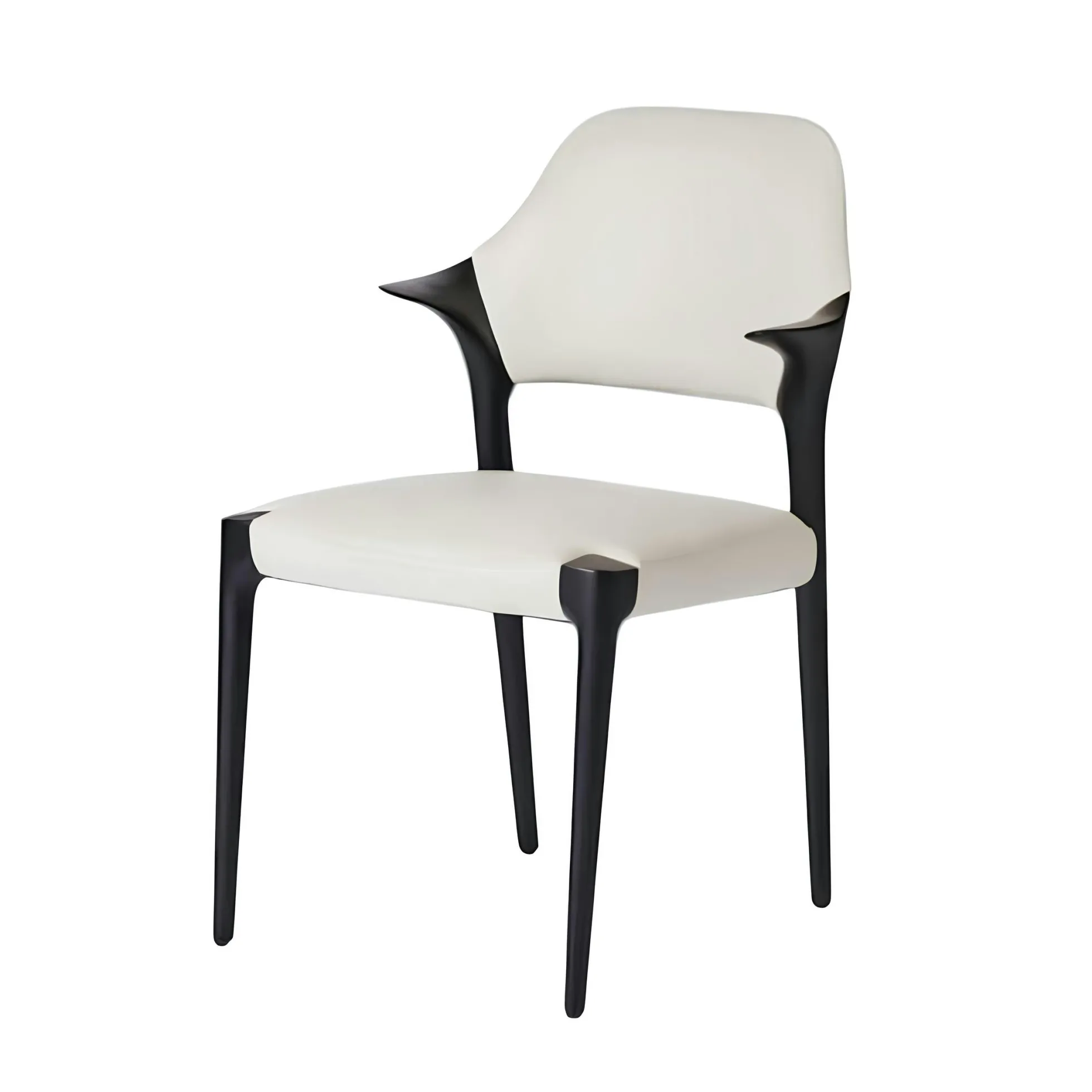 Chaise en cuir gris clair design, accoudoirs bois noir ALDER