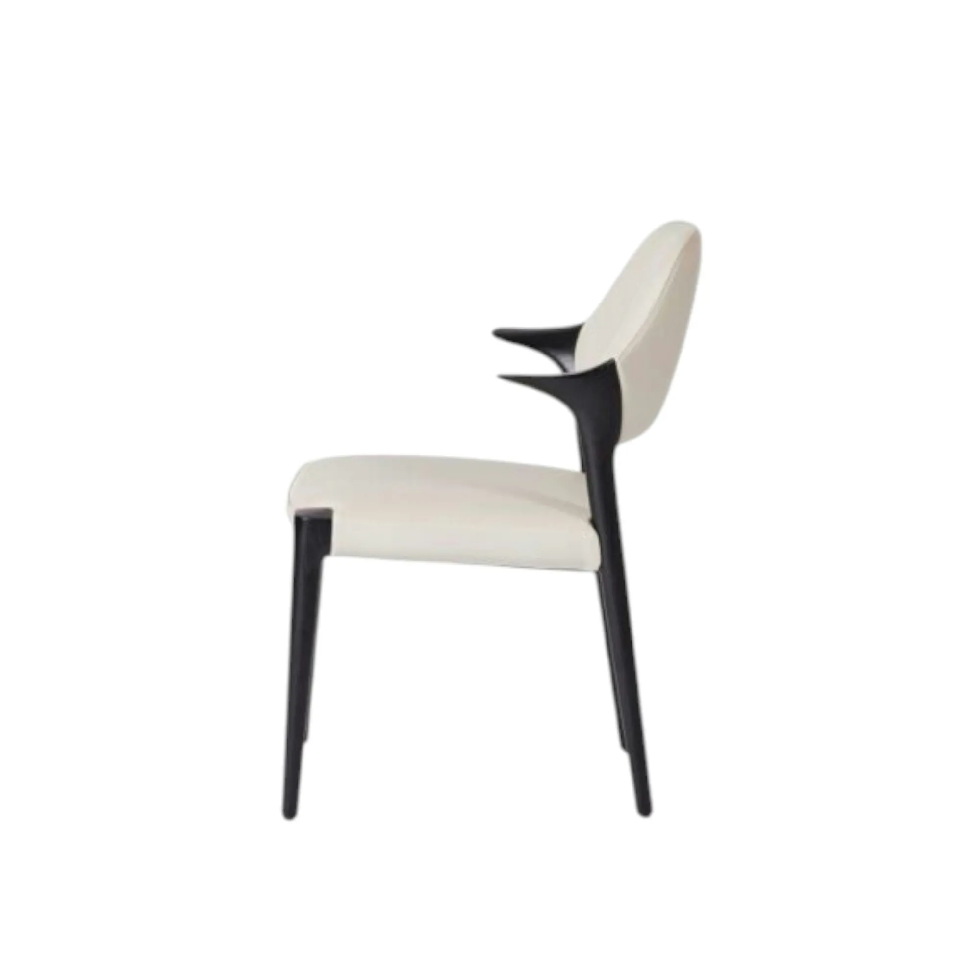 Chaise en cuir gris clair design, accoudoirs bois noir ALDER