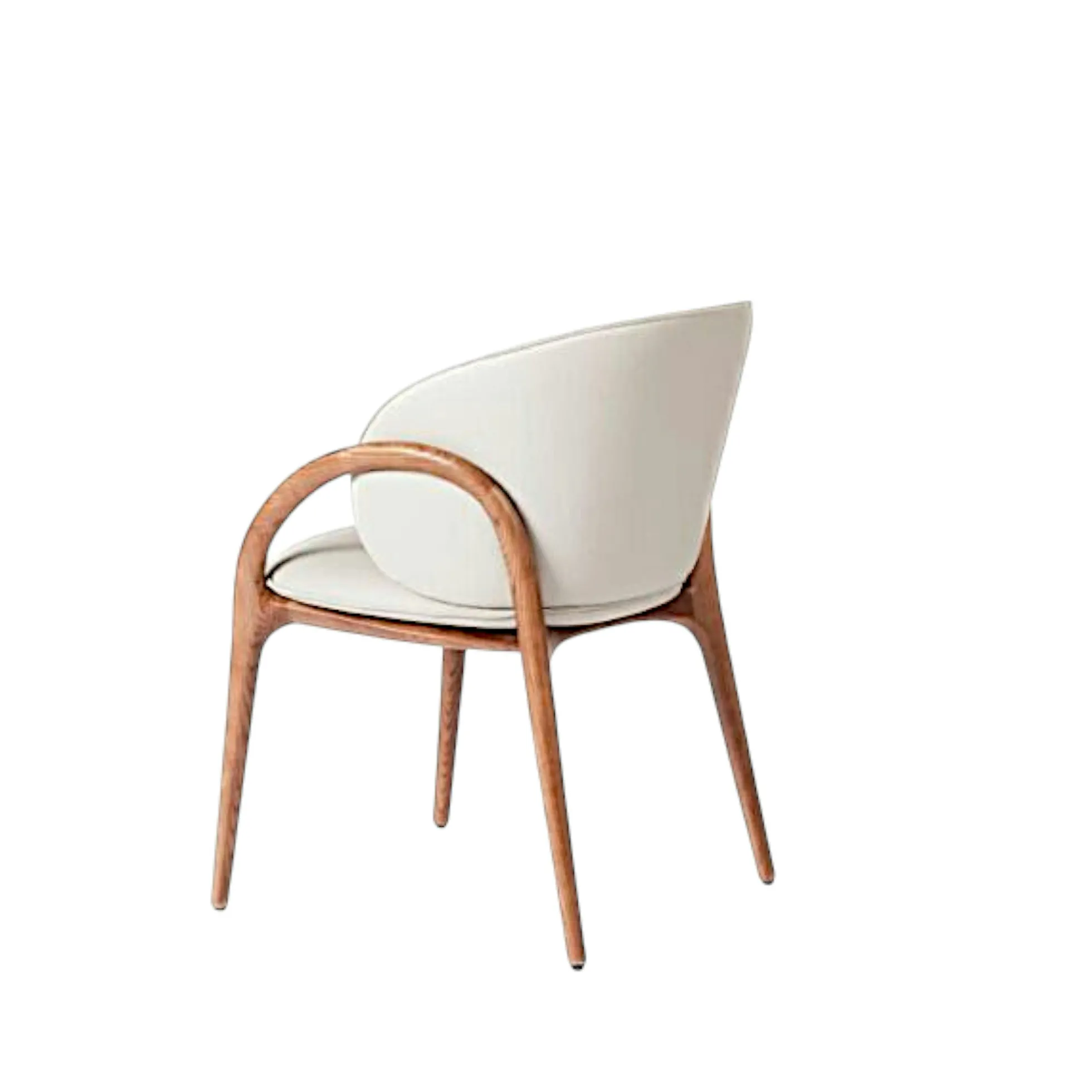 Chaise en cuir gris clair dos rond accoudoirs bois brun ALDER