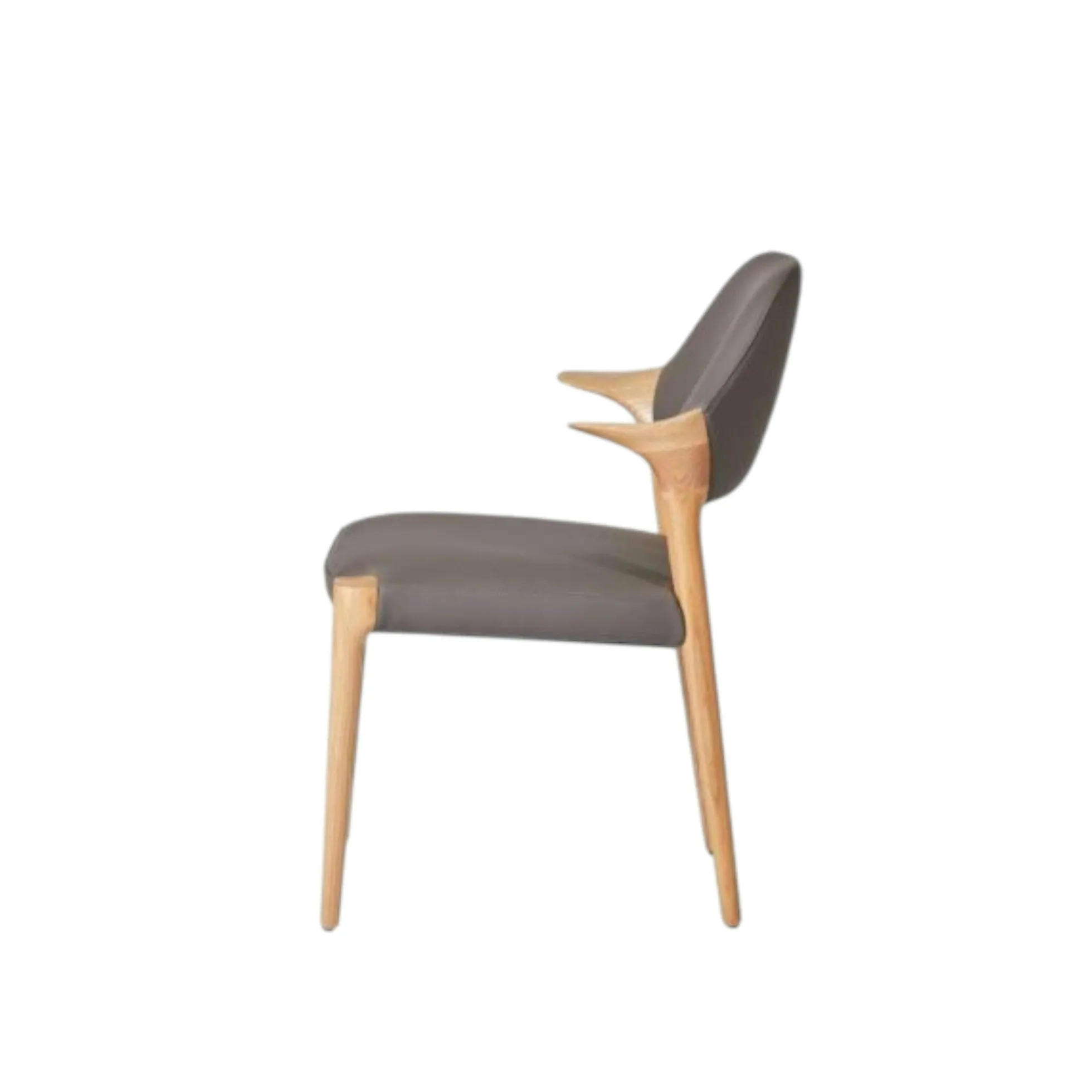 Chaise en cuir gris foncé design, accoudoirs bois clair ALDER