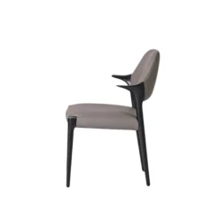 Chaise en cuir gris foncé design, accoudoirs bois noir ALDER
