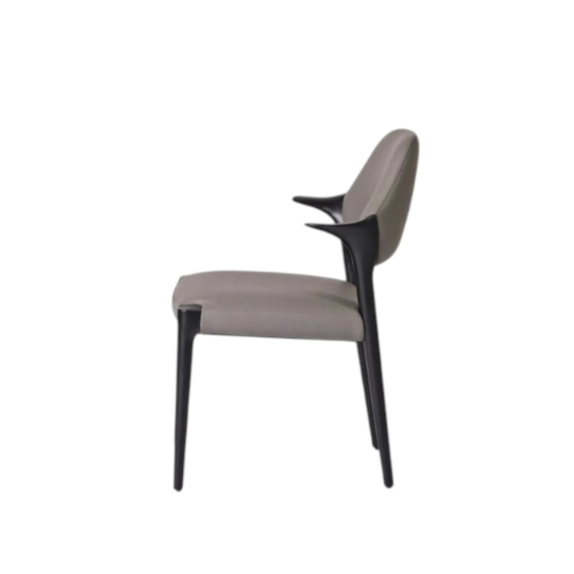 Chaise en cuir gris foncé design, accoudoirs bois noir ALDER