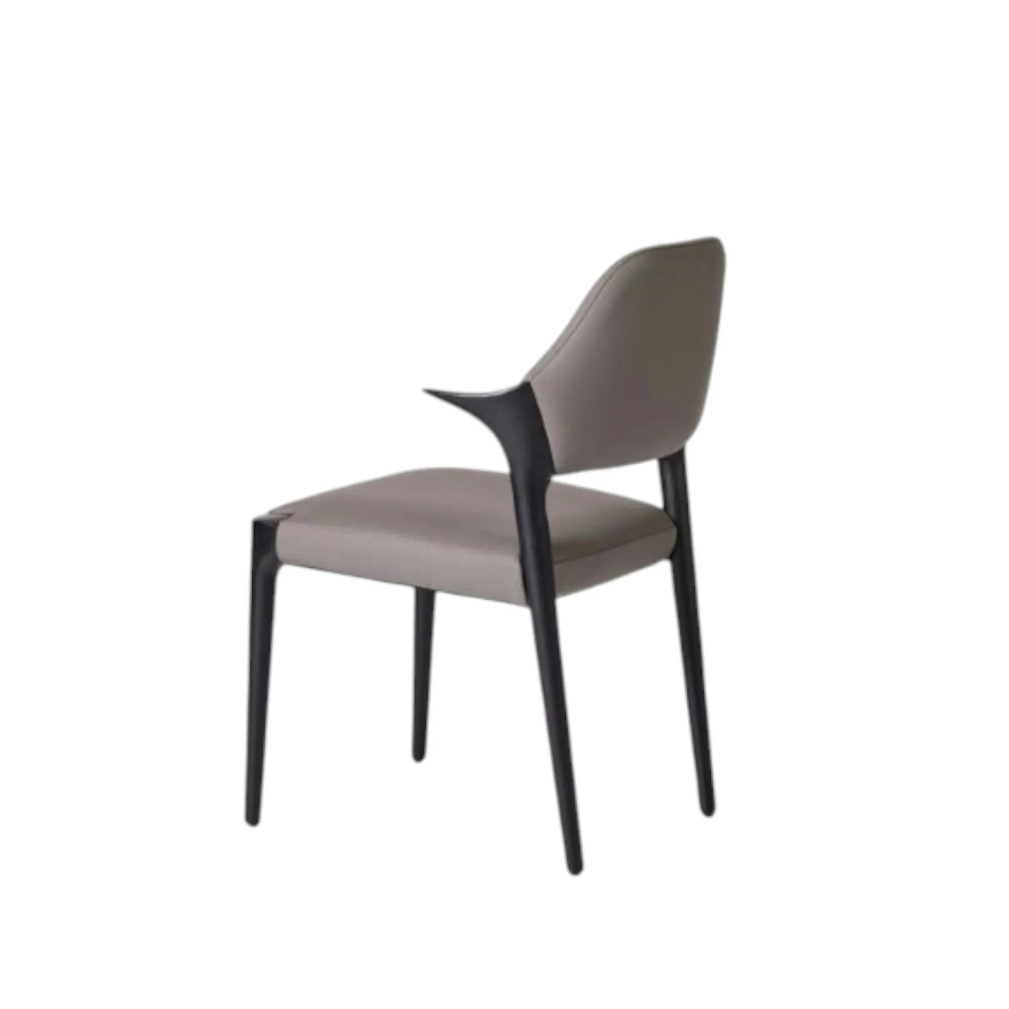 Chaise en cuir gris foncé design, accoudoirs bois noir ALDER