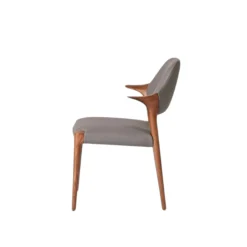 Chaise en cuir gris foncé design, accoudoirs bois brun ALDER