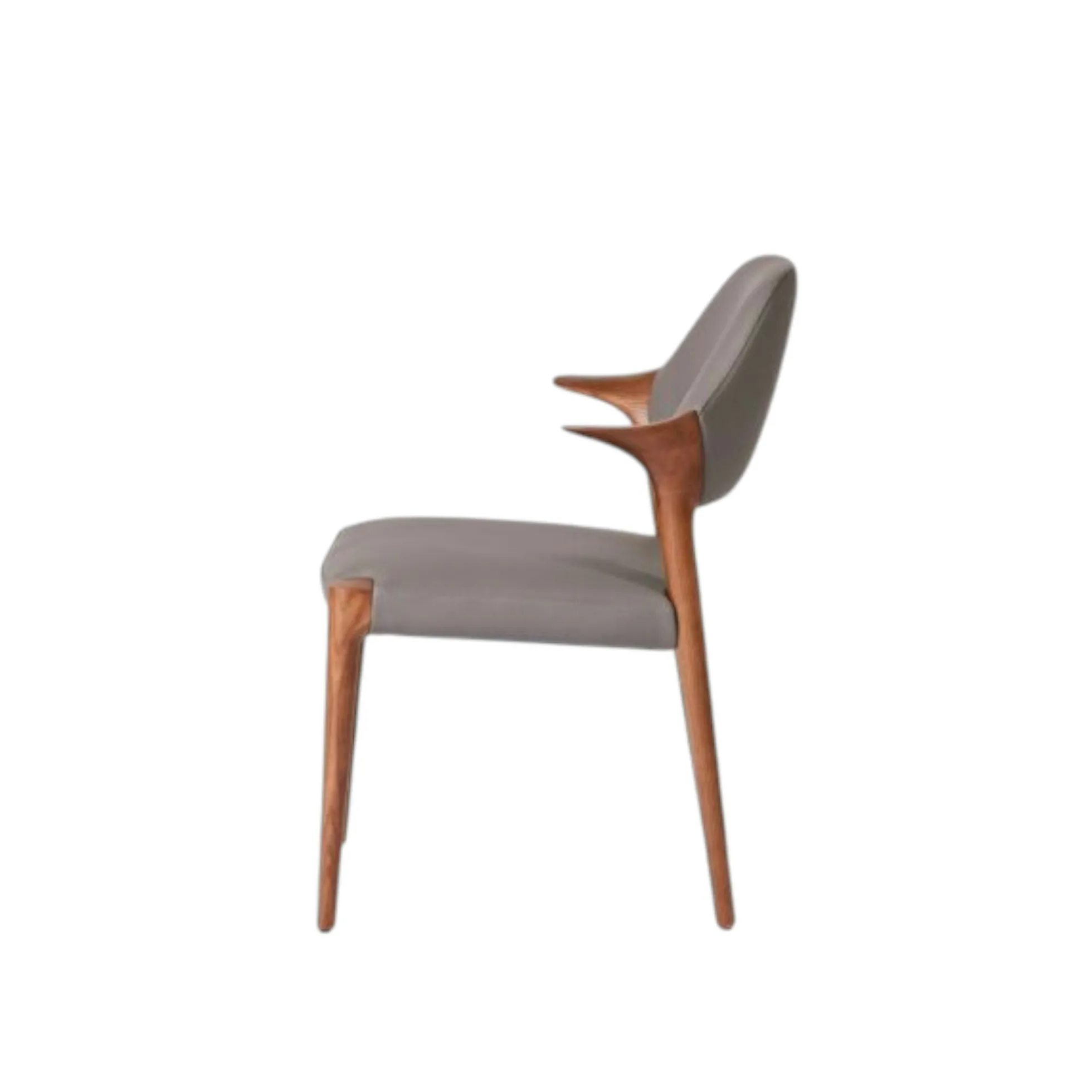 Chaise en cuir gris foncé design, accoudoirs bois brun ALDER